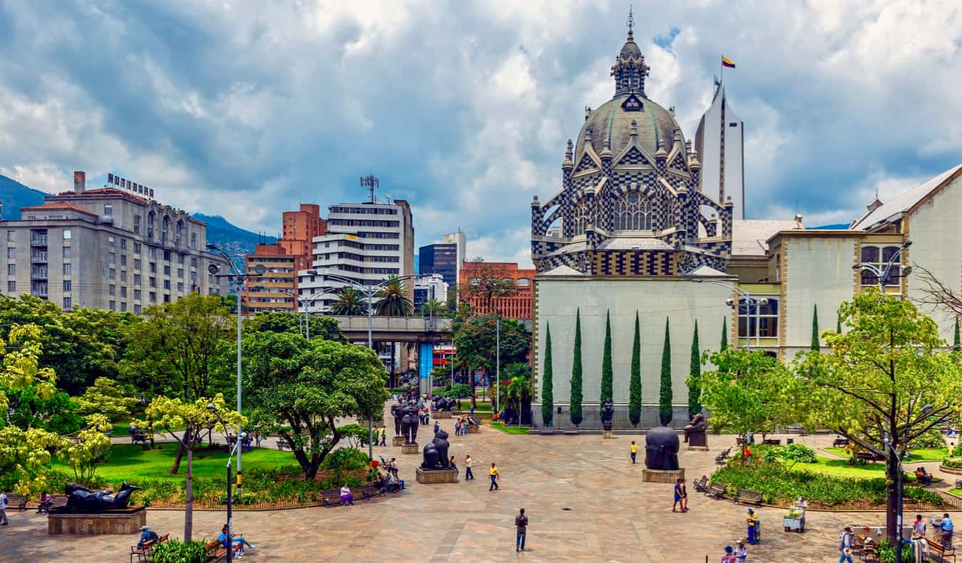 Locals wandering around downtown Medellin, Colombia