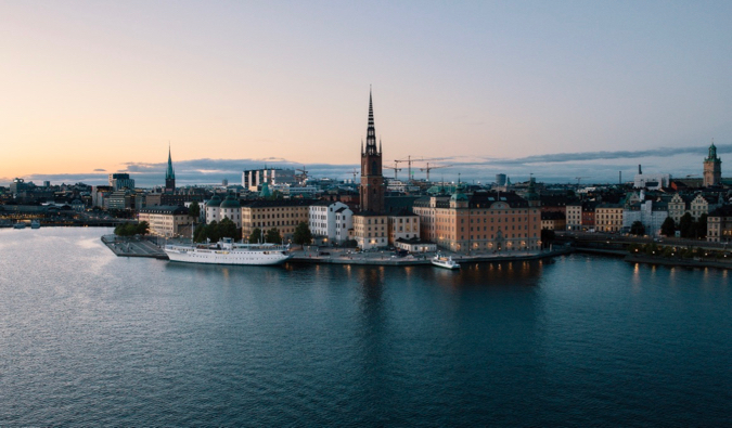The skyline of Stockholm, Sweden surrounded by blue waters