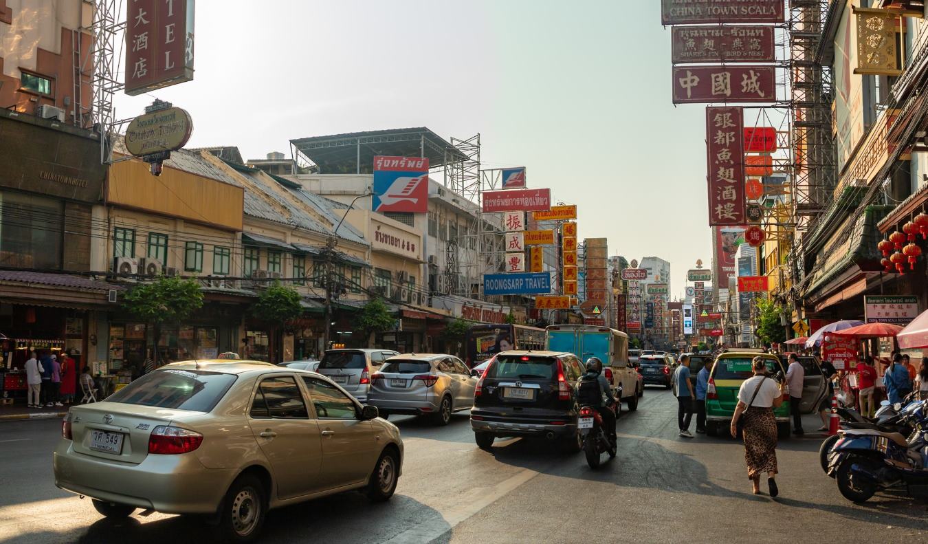 Traffic in the streets of Bangkok's Chinatown