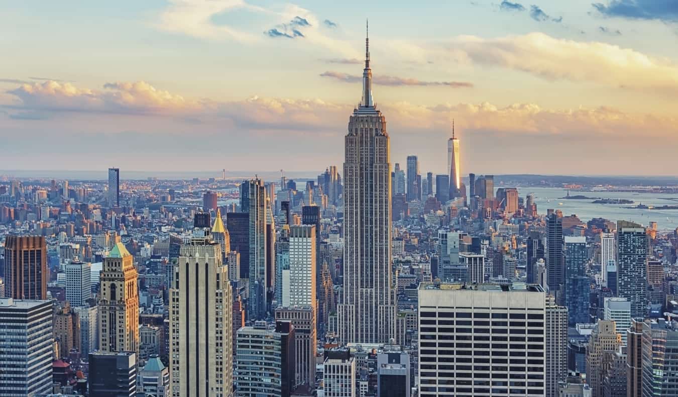 The skyline of Manhattan with the Empire State Building rising above all other buildings in New York City