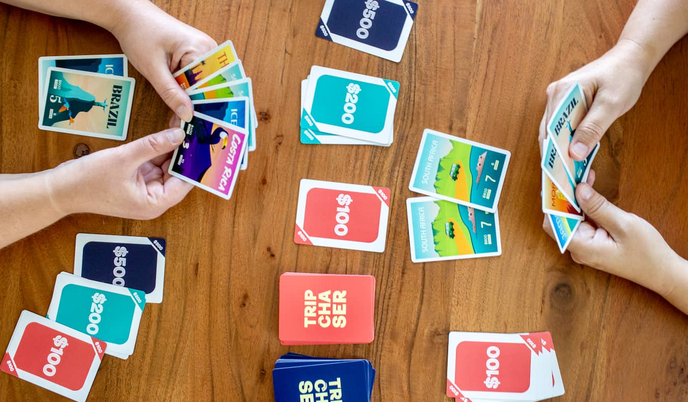 The fun Trip Chaser boardgame being played on a table