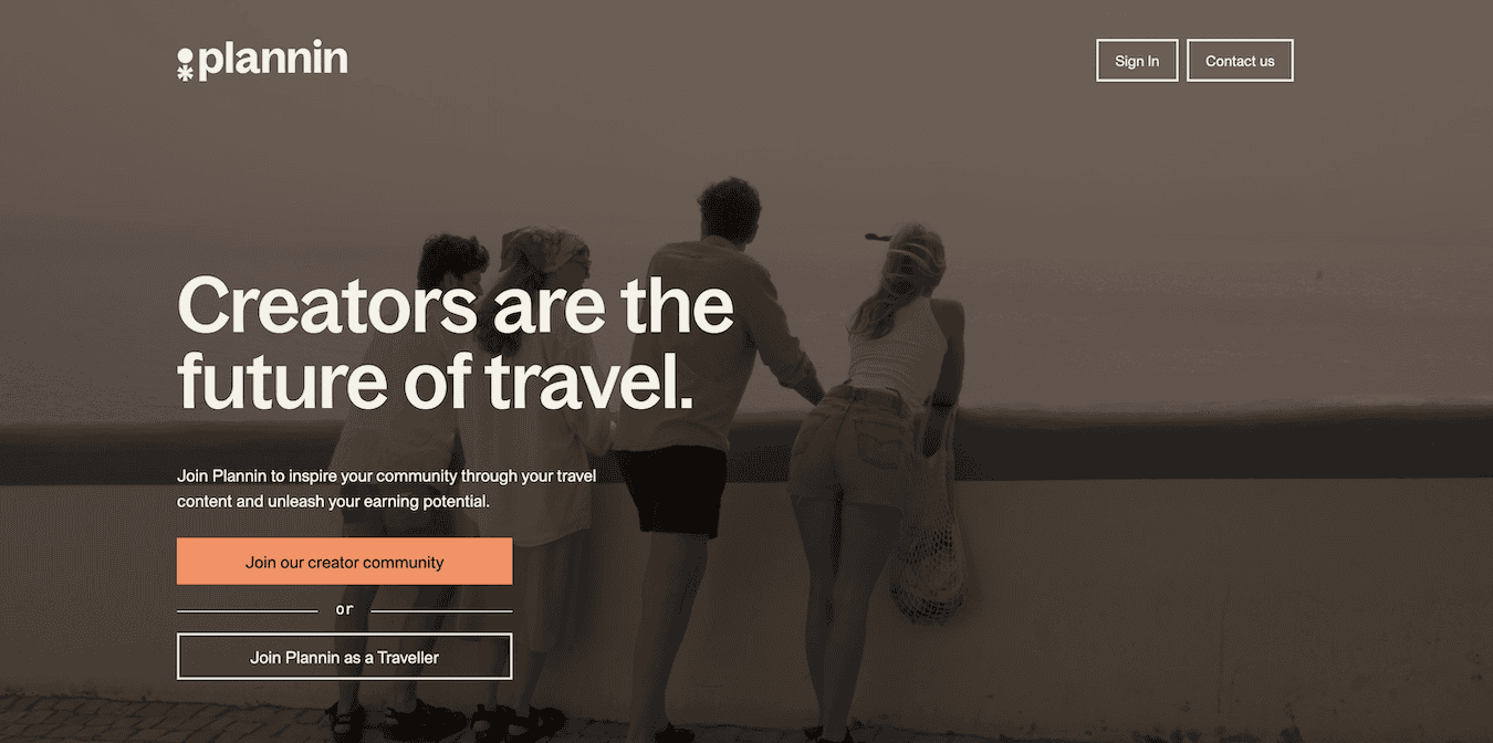 A screenshot from the Plannin hotel website's Creator sign-up page