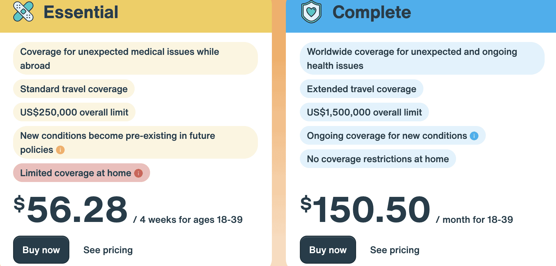 A screenshot from the Nomad Insurance Complete homepage by SafetyWing insurance